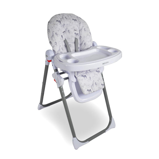 My Babiie MBHC8 Premium Highchair – Adjustable, 3 Recline Positions, 6 Height Settings, Removable Tray, Padded Seat, Foldable, for Toddler, from 6 Months to 3 Years (15kg) – Safari