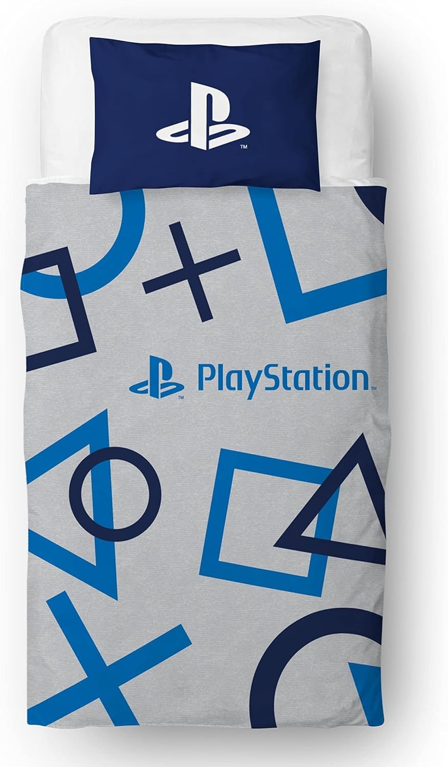 PlayStation Inkwash single duvet set with bold gaming-themed design, featuring PlayStation logo and colorful abstract patterns.