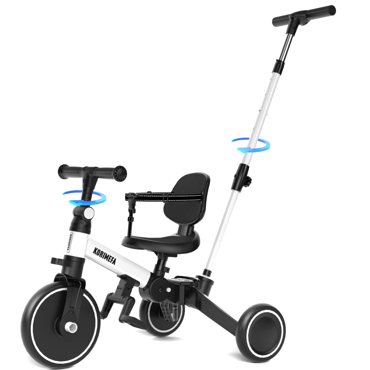 KORIMEFA Toddler Trike Tricycle for 1 2 3 years old with Push Handle, 5 in 1 Balance Bike Bicycle, Baby Infant Ride on Toy for Boys and Girls, Indoor Outdoor Gift Idea