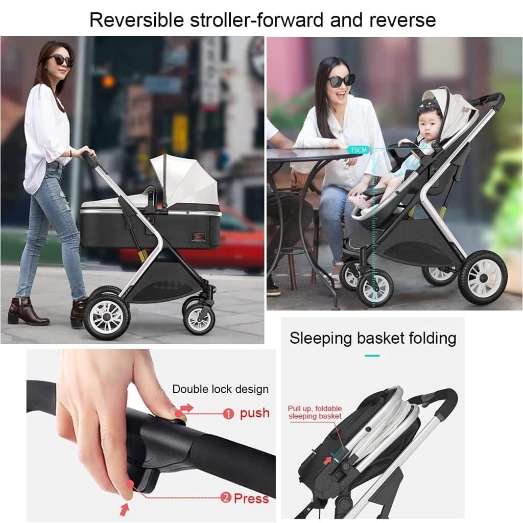 Double Infant Stroller,Twin Baby Pram Stroller,Toddler Stroller for Twins Side by Side,Foldable Double Seat Tandem Stroller High Landscape Foldable Pushchair(Color:Gold)