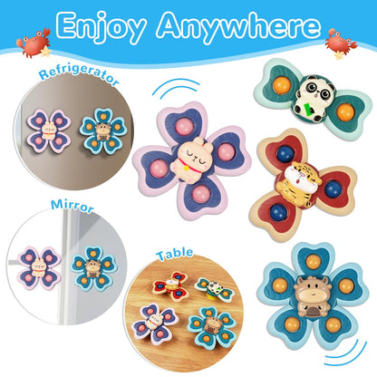Vicloon Suction Cup Spinner Toys, 4PCS Baby Bath Spinners, Sensory Toys for Babies 18 Months Up (animals)