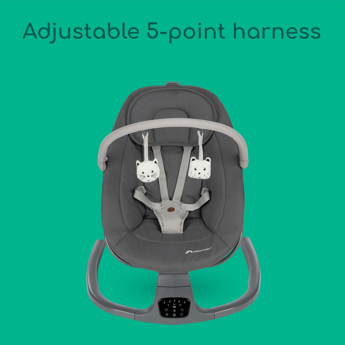 Bebeconfort Jolana, Electric Baby Swing, 0-6 Months (9 kg), Automatic Motion Detection, 12 Sooting Songs, 5 Nature Sounds, Adjustable Backrest, 2 Recline Positions, Tinted Graphite