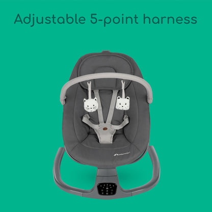 Bebeconfort Jolana, Electric Baby Swing, 0-6 Months (9 kg), Automatic Motion Detection, 12 Sooting Songs, 5 Nature Sounds, Adjustable Backrest, 2 Recline Positions, Tinted Graphite