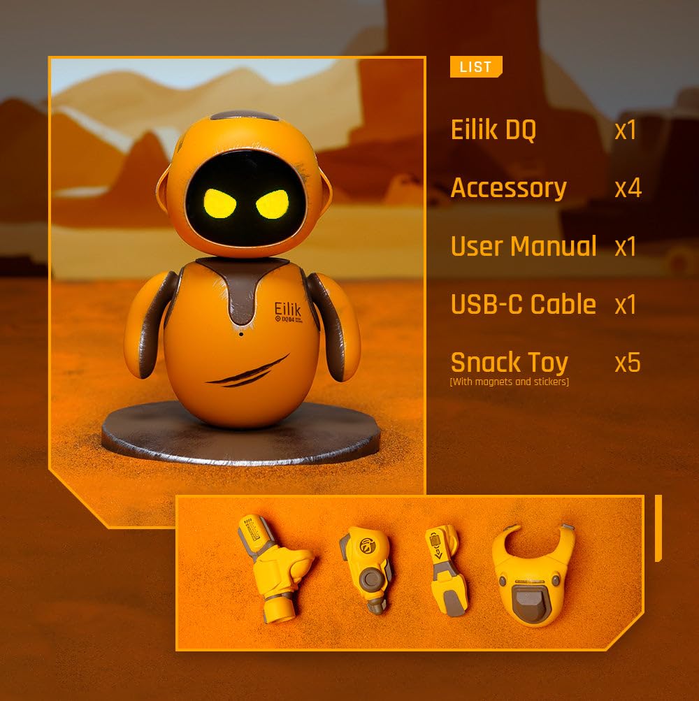 Energize Lab Eilik DQ touch-interactive robot pet with cute features, expressive animations, and mini-games for kids.