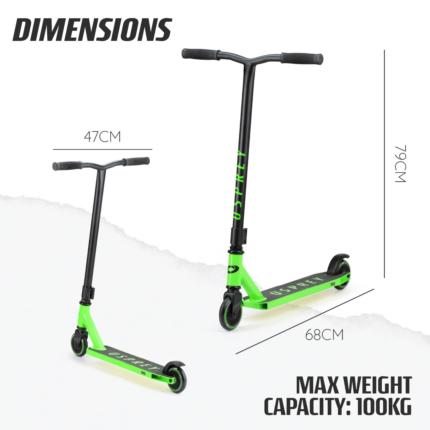 Osprey Stunt Scooter for Kids Ages 8-12, Freestyle Street Pro 360 Spin, Complete Trick With ABEC 5 Bearings, Green