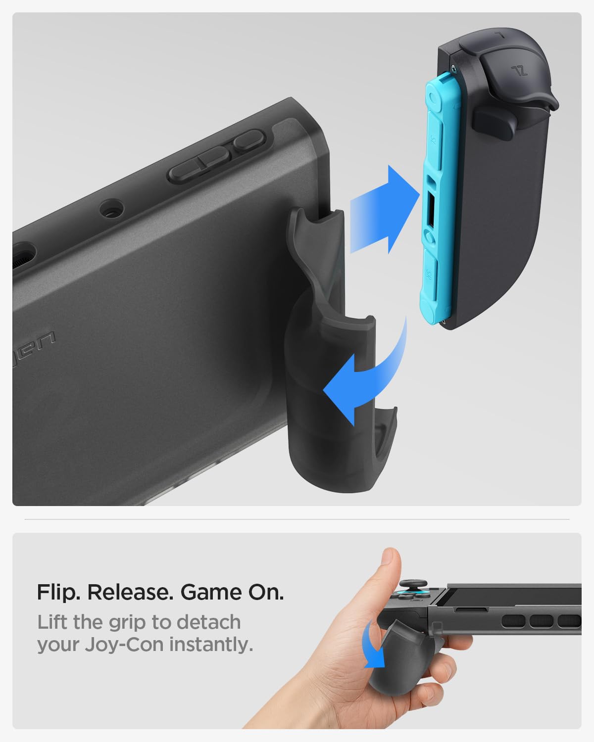 Spigen Ultra Hybrid Frost Black case for Nintendo Switch 2 with protective design, compatible with dock and detachable Joy-Con controllers.