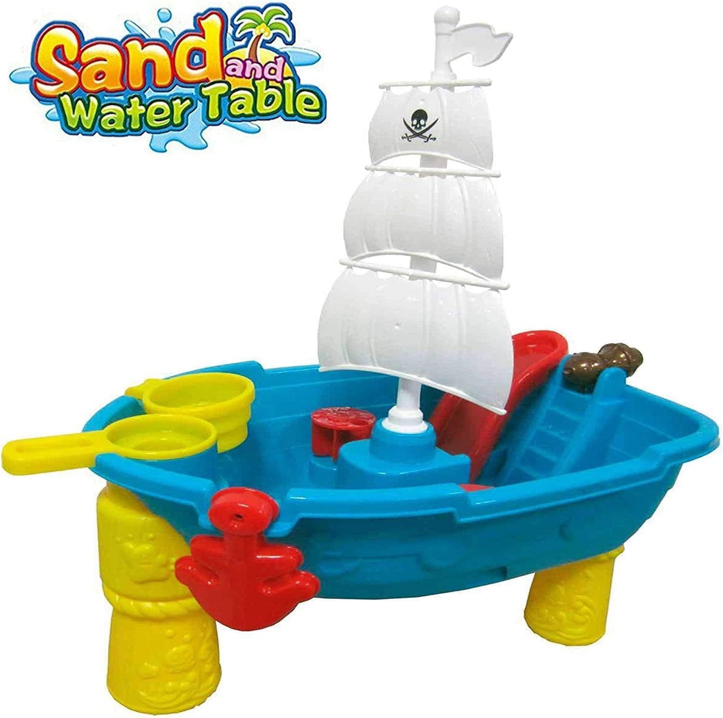 Inside Out Toys Sand and Water Play Table, Pirate Ship with Water Slide and Water Spin Wheel, Plenty of Accessories to enjoy Sand or Water Play