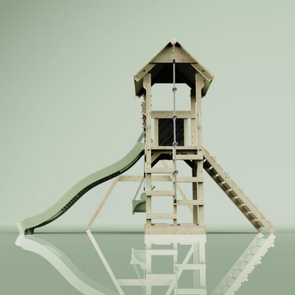 PolarPlay Tower Kids Wooden Climbing Frame - Swing Olavo Sage