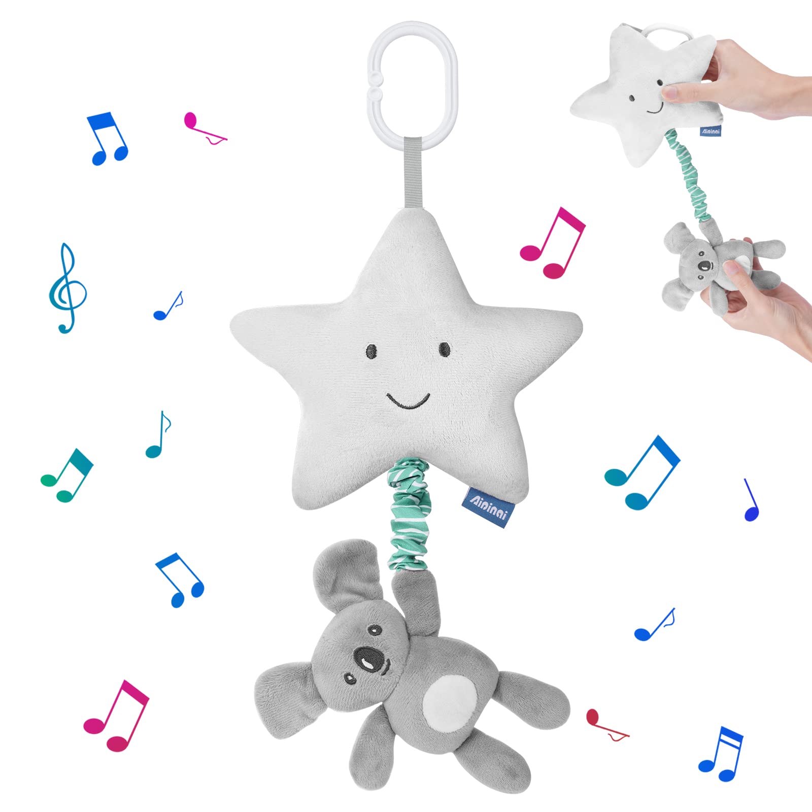 Soft plush baby pram toy with music from Vicloon, designed for pushchair activity and sensory entertainment for infants.