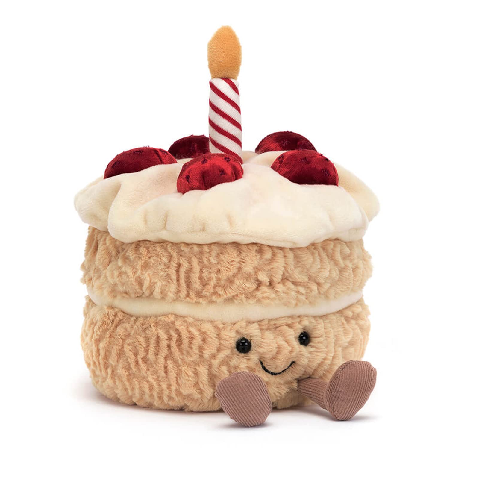 Jellycat Amuseable Birthday Cake plush decoration with colorful icing and candle, perfect for celebrations and gifts.