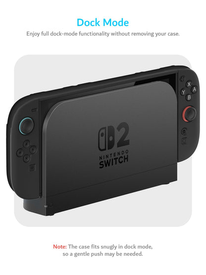 TUDIA black snap-on case for Nintendo Switch 2 with kickstand, shockproof TPU grip, dockable slim design, scratch-resistant PC cover
