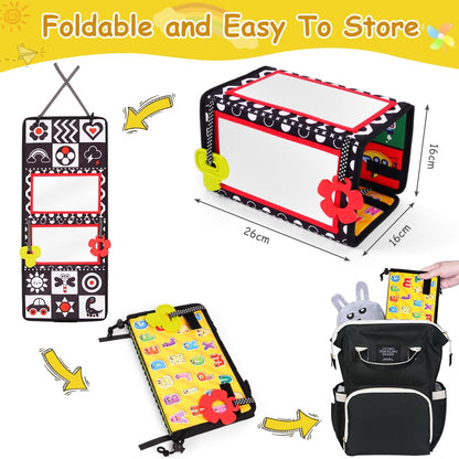 Vicloon Tummy Time Mirror Toys for Babies, Flip Mirror Foldable Baby Toys, Double-Sided Baby Mirrors with High Contrast Patterns, Black and White Babys Sensory Toys for Newborn 0-12 Months