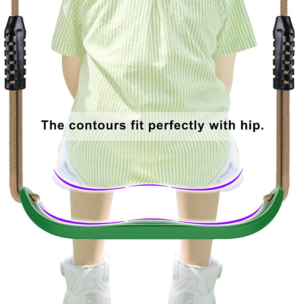 BeneLabel kids swing seat made of hard plastic in green water ripple design, with adjustable rope for indoor or outdoor use