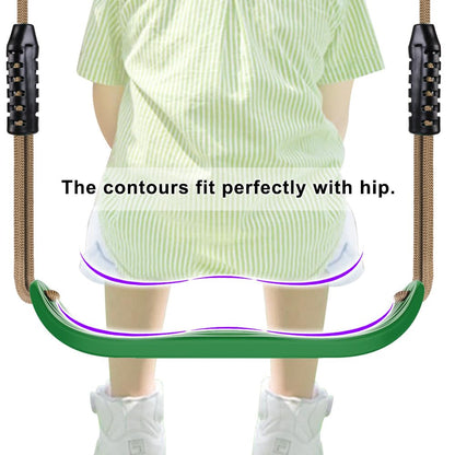 BeneLabel kids swing seat made of hard plastic in green water ripple design, with adjustable rope for indoor or outdoor use