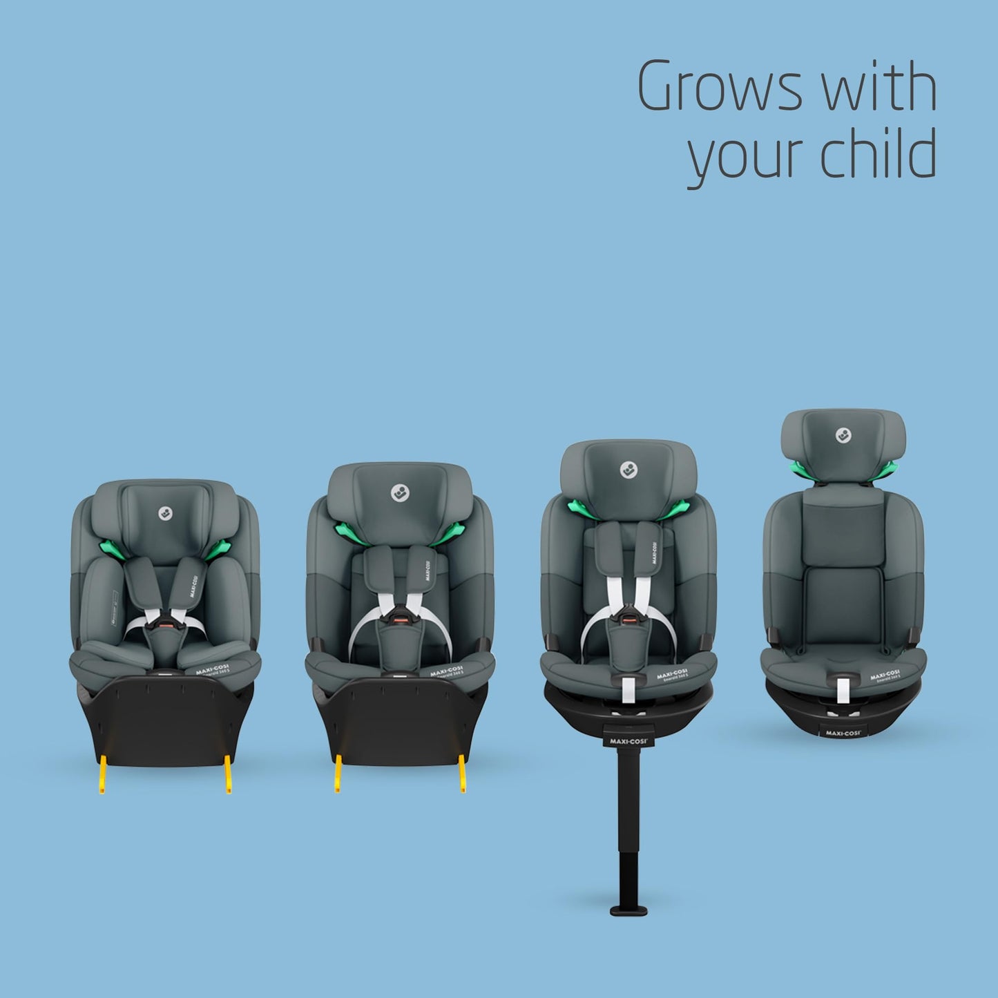 Maxi-Cosi Emerald S i-Size, 360 Swivel Car Seat, 0-12 Years 40-150cm, Multi-Age Baby Car Seat, Isofix 0-36 kg car seat, Rearfacing, 4 Recline Positions, G-Cell Side Impact Protection, Tonal Graphite