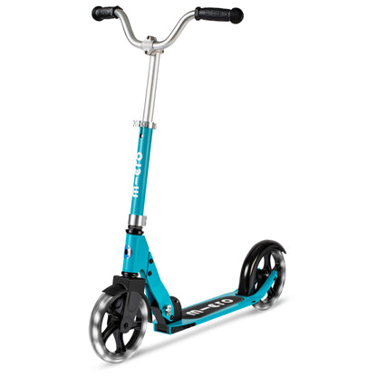 Aqua Micro Cruiser LED children's scooter with adjustable handlebar, light-up wheels, and foldable design for ages 5-12.