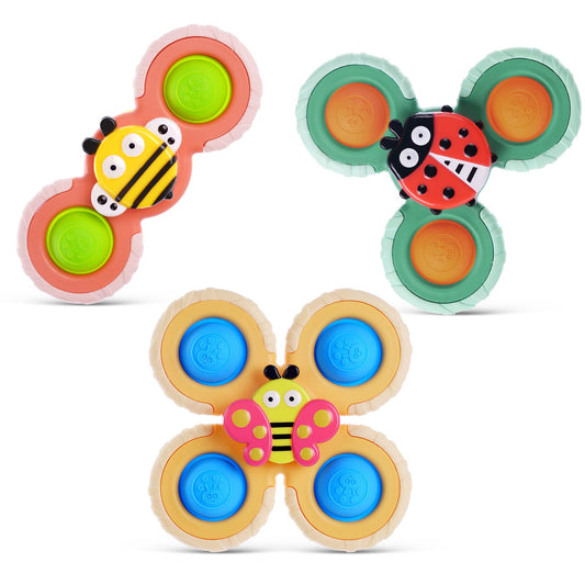 Vicloon Suction Cup Spinner Toys - 3PCS Baby Bath Sensory Toys for Anxiety Relief - Travel Toys for Babies 18 Months Up (Insect)