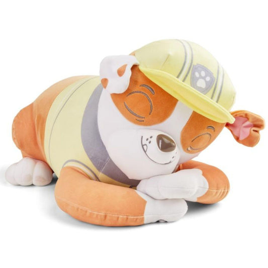 Paw Patrol Rubble Calm Cuddly Plush Toy - 48cm Sleepy Weighted Pup Character for Bedtime Calming & Snuggles - Hand-Washable Official Licensed Paw Patrol Soft Toys for Boys and Girls Aged 3+
