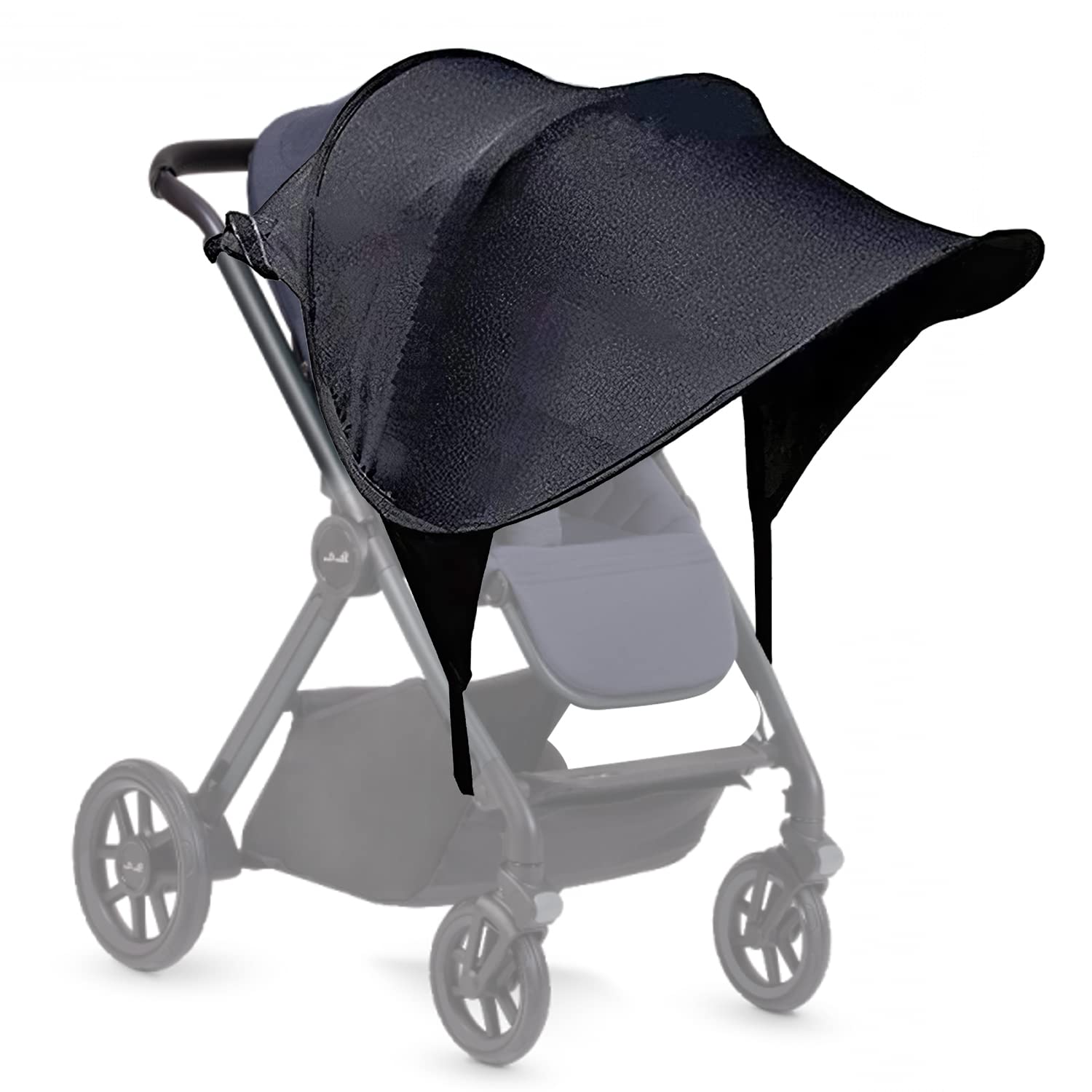 Black Esteopt pram sun shade cover, foldable stroller canopy with UPF50+ breathable fabric for baby protection and sun relief.