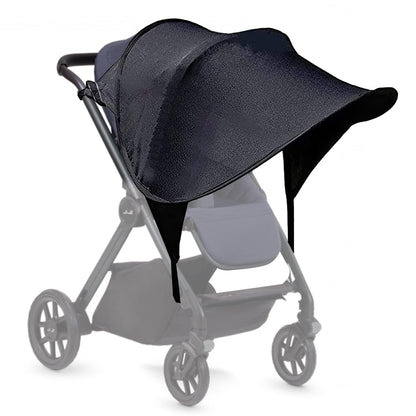 Black Esteopt pram sun shade cover, foldable stroller canopy with UPF50+ breathable fabric for baby protection and sun relief.