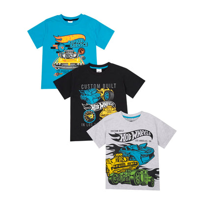 Hot Wheels Boys T-Shirts Pack of 3 |Short Sleeve 3PK Multipack T-Shirts for Boys | Official Clothing Merchandise 8-9 Years Multicoloured