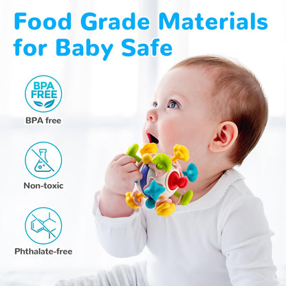 Baby Teething Rattle Toy - BPA-Free Sensory Teether Activity Ball for 0-3-6-9-12 Months, Montessori Early Educational Gift for Infants | Christmas & Birthday Present for Boys Girls