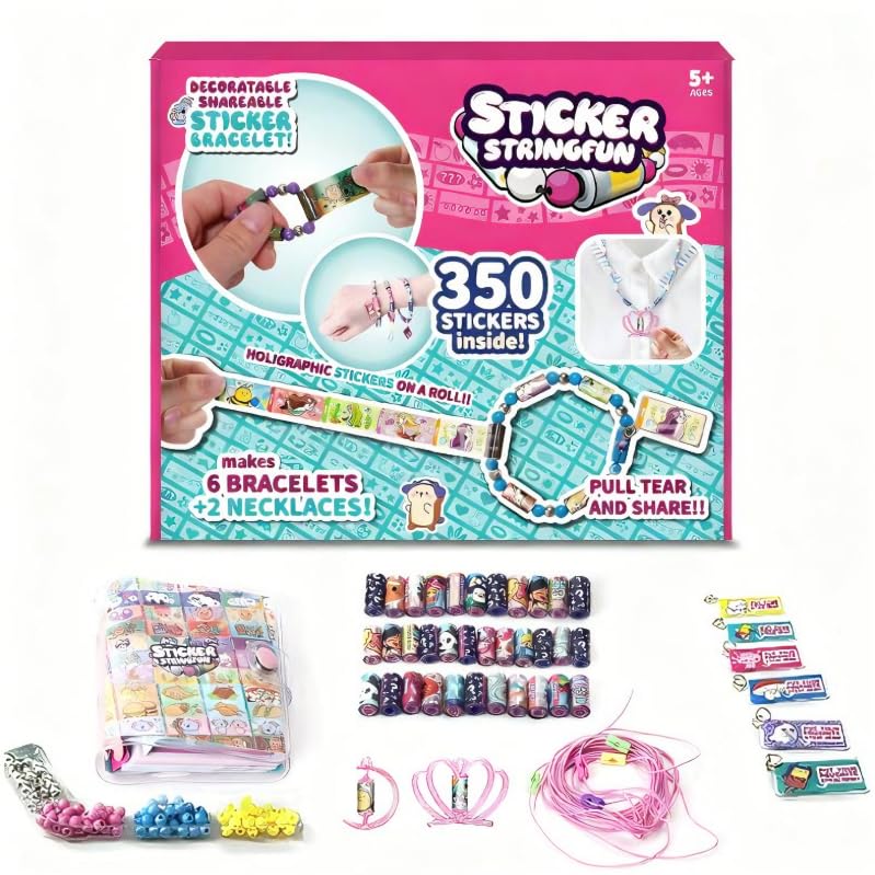 Aiceenza Sticky Rolls Bracelet Maker Kit with 350 stickers for creating friendship bracelets, fun jewelry making for girls aged 6-12.