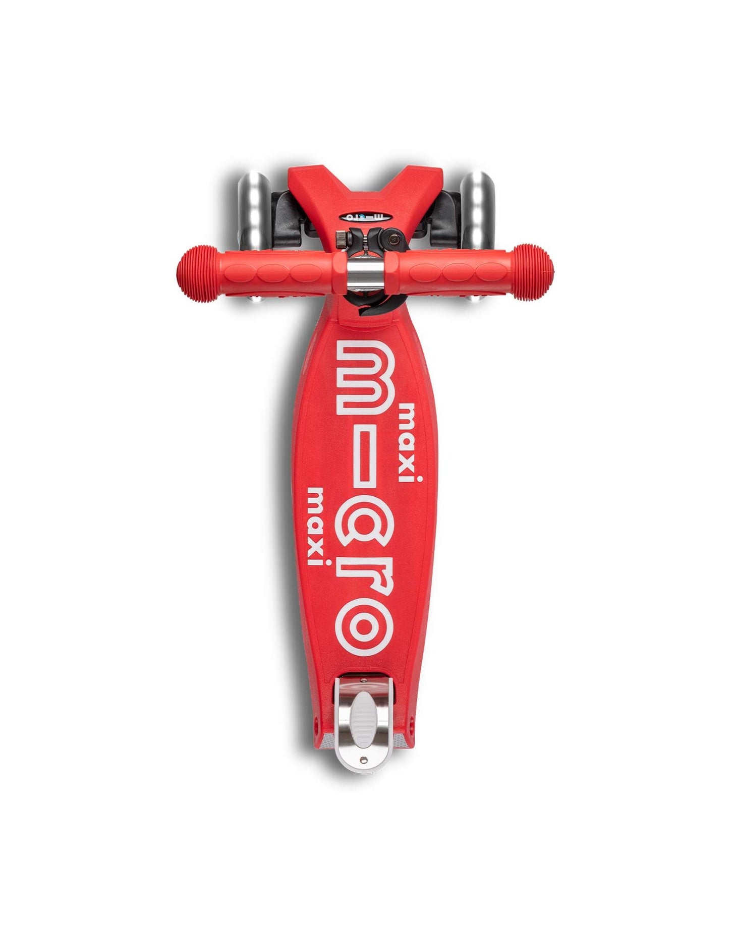 Red Maxi Micro LED Deluxe children's scooter with big wheels and adjustable handlebar for ages 5-12 years.