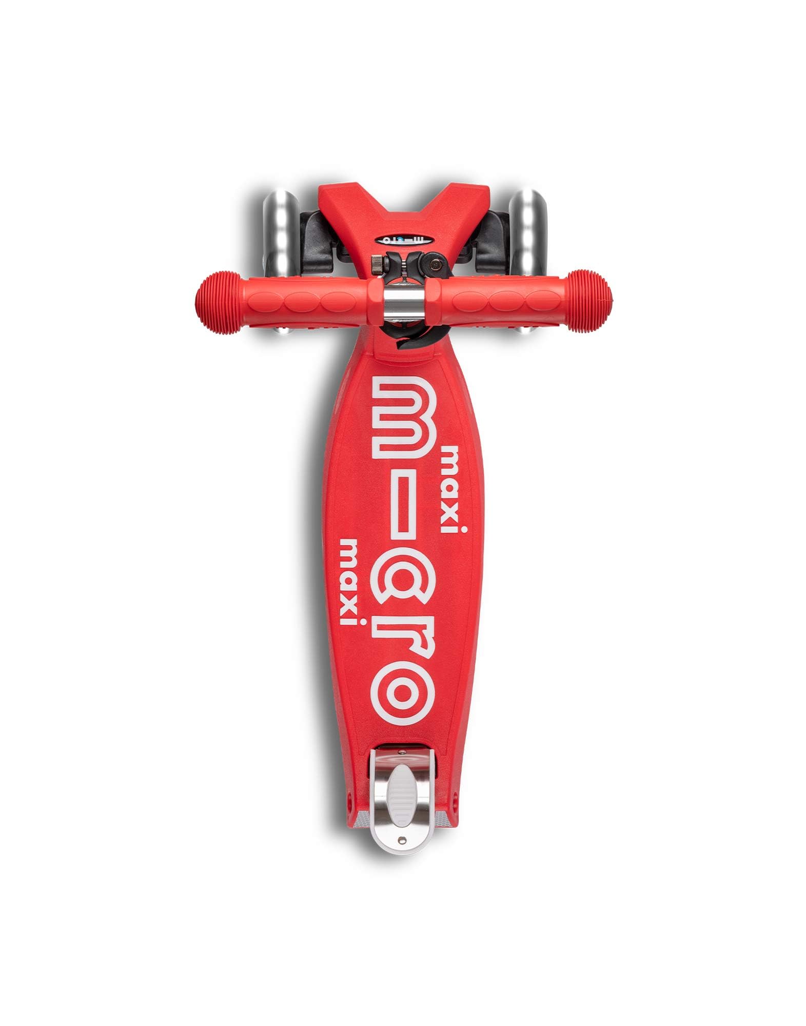 Red Maxi Micro LED Deluxe children's scooter with big wheels and adjustable handlebar for ages 5-12 years.