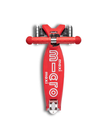Red Maxi Micro LED Deluxe children's scooter with big wheels and adjustable handlebar for ages 5-12 years.