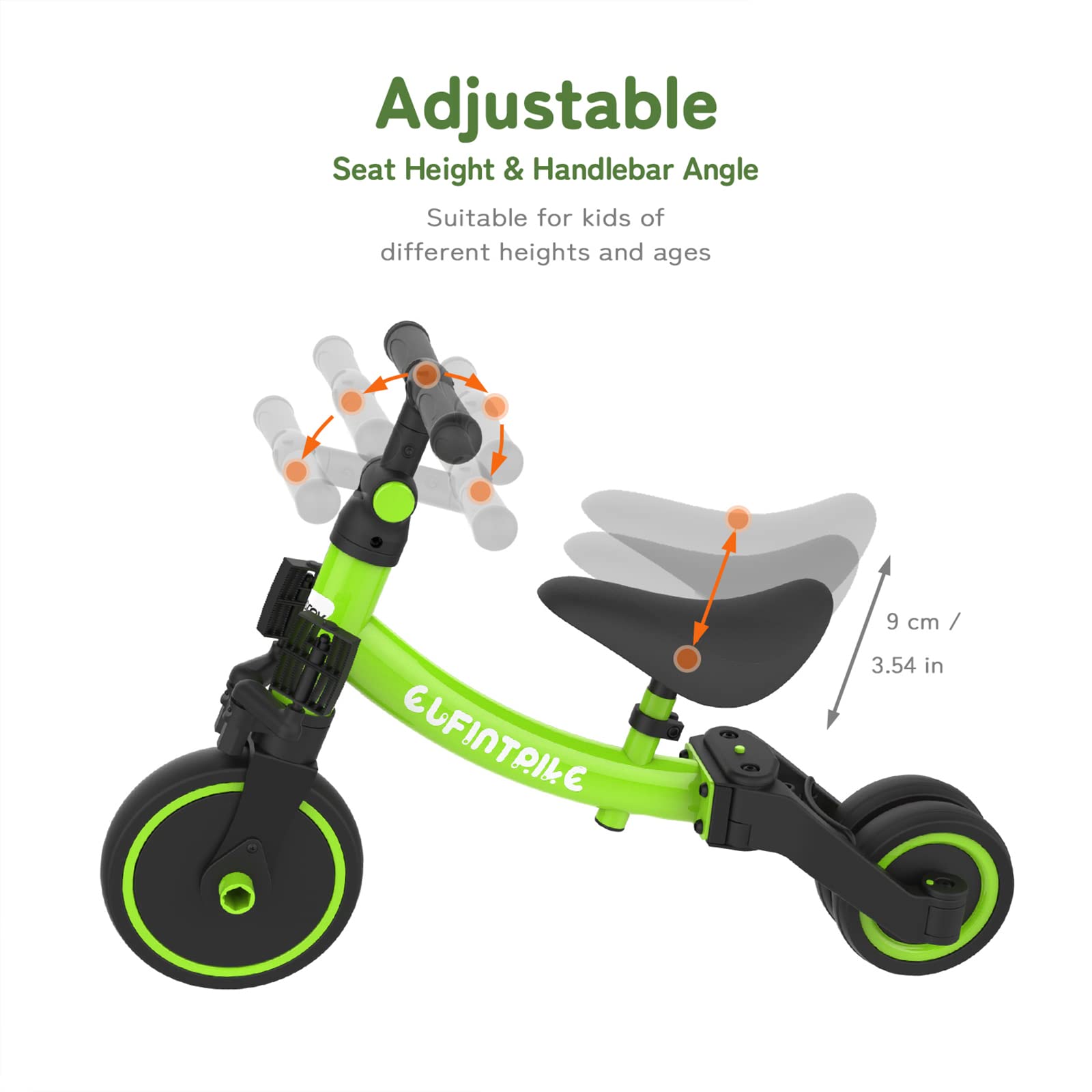 Green besrey 5-in-1 toddler bike with removable pedals, tricycle for kids aged 10 months to 4 years, suitable for boys and girls.