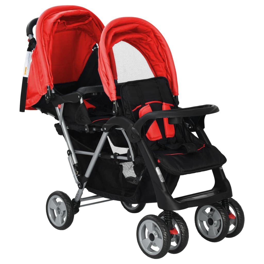 vidaXL 10111 Double Pushchair Red Baby Pram Baby Buggy Twin Buggy Multi-Coloured