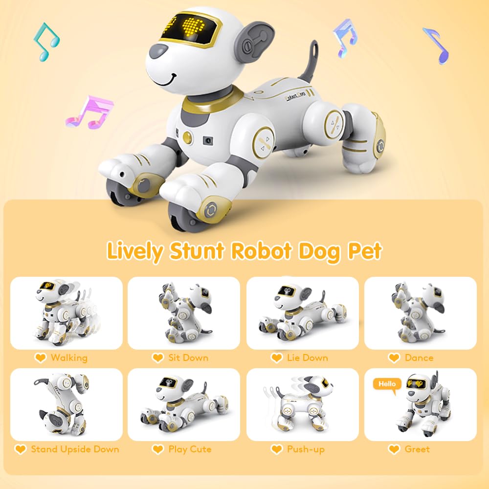 VATOS Remote Control Robot Dog Toy for Kids - Interactive Touch & Follow 17 Functions Robic Dogs, Programmable Smart Walking Intelligent Dancing RC Robot Puppy Toys 3-12 Birthday Gifts (Gold)
