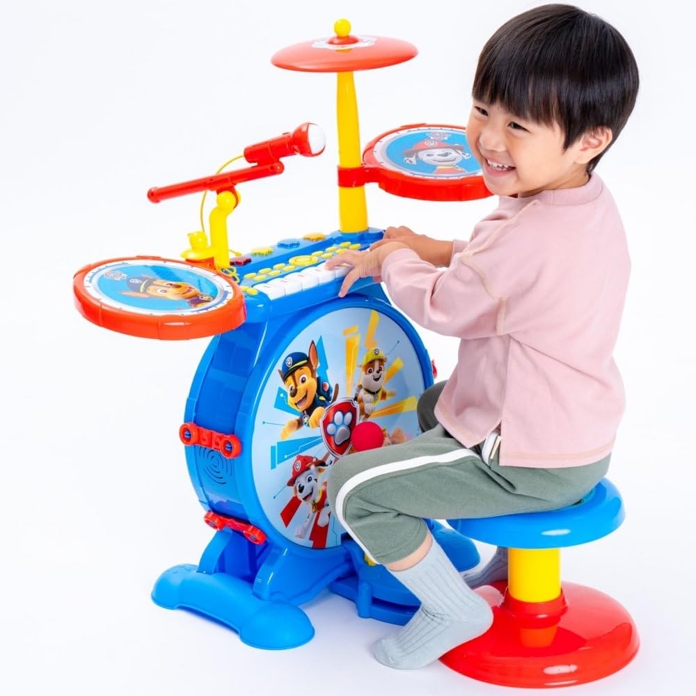 Lexibook, Paw Patrol, Electronic Set for Children, Musical Toy Game, Realistic Drum Sound, 8-Keys Keyboard, MP3 Plug, seat Included, Blue/red, K610PA
