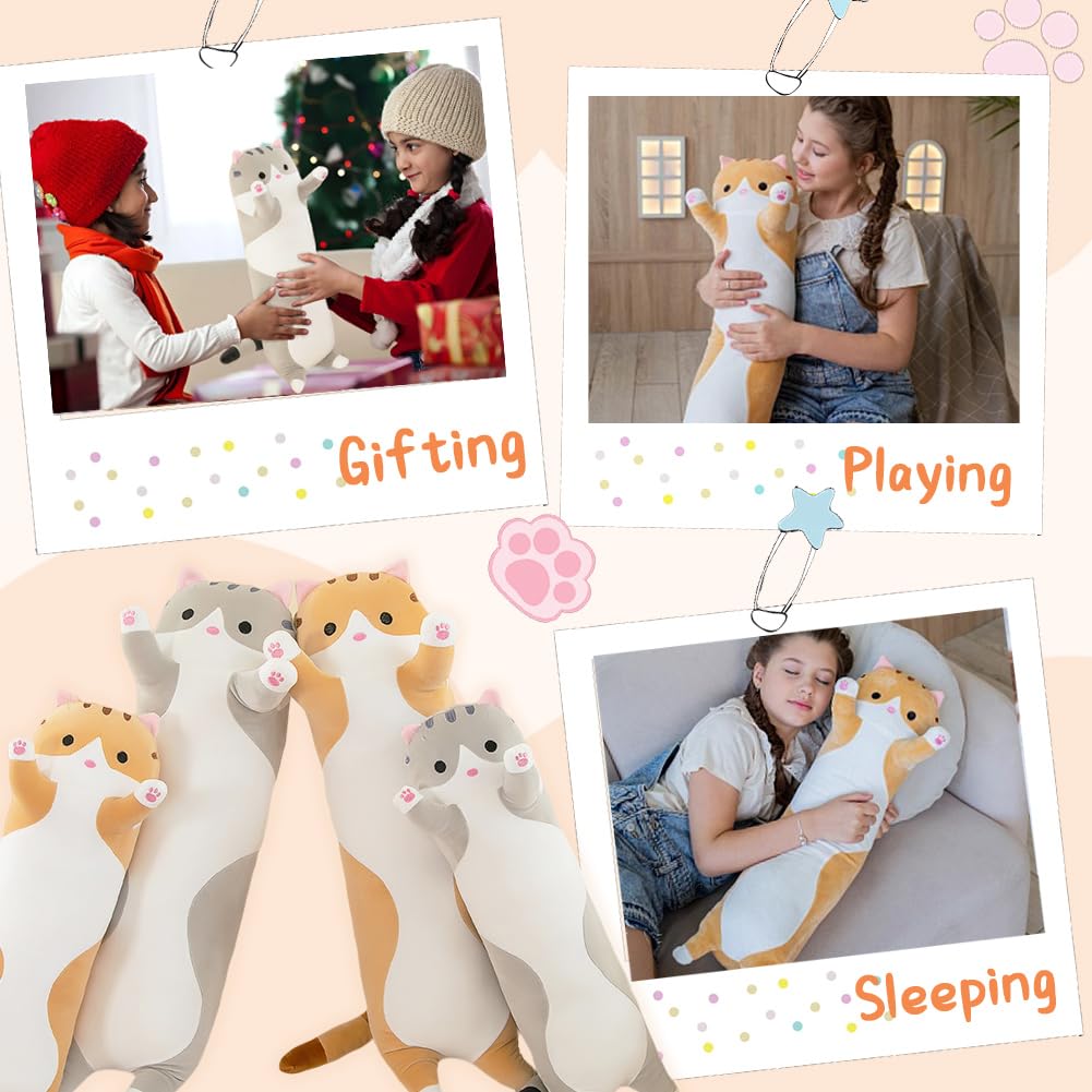 Long Cat Plush Pillow, Cute Stuffed Animal Kitten Soft Huggable Toy for Kids and Adults, 1pcs, 50cm/Grey