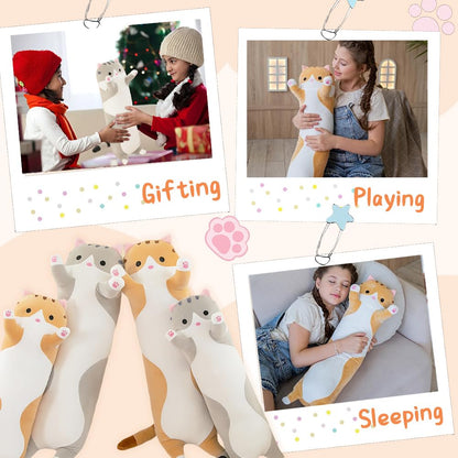 Long Cat Plush Pillow, Cute Stuffed Animal Kitten Soft Huggable Toy for Kids and Adults, 1pcs, 50cm/Grey