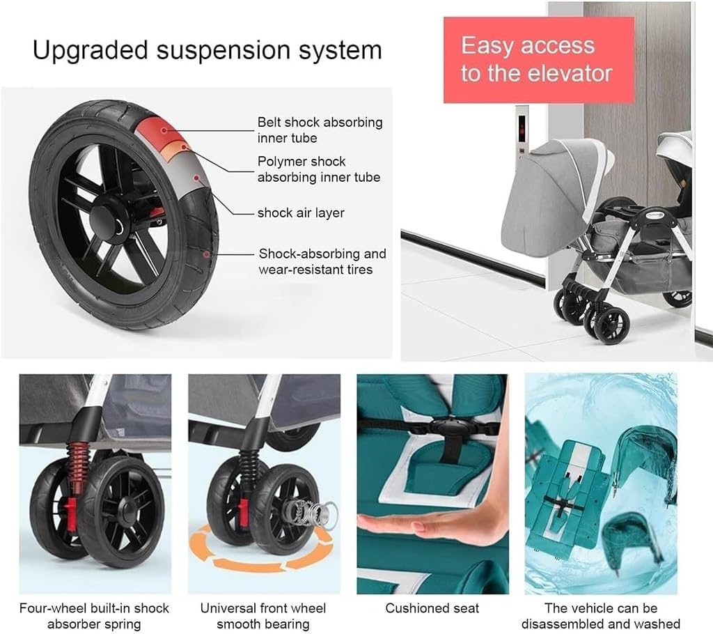 Double Baby Stroller Tandem Carriage For New Umbrella Twist Stroller Pushchair Shock Absorbing Twin Baby Pram Stroller For Infant And Toddler Car Seat And Lie Down, Grey a