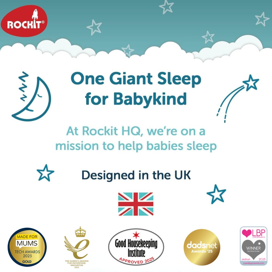 ROKIT Rockit rechargeable baby pram rocker with adjustable speed and timer, fitting strollers and buggies for soothing sleep.