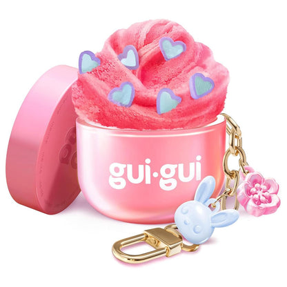 Gui Gui mini cloud slime keyring with charms and accessories, soft stretchy cloud slime toy for kids' creative play.