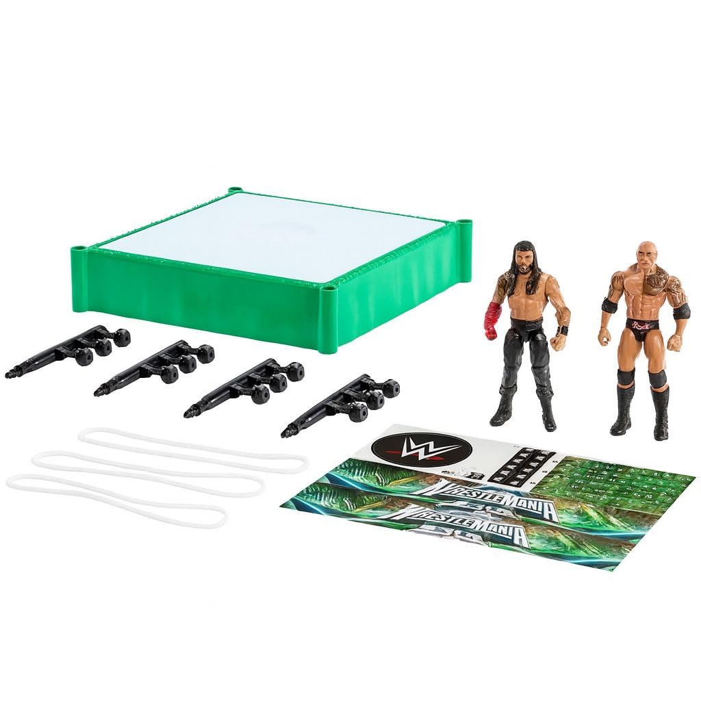 WWE WrestleMinia Bloodline Rules Playset with Wrestling Ring, Roman Reigns & The Rock 15cm Action Figures | WWE Toy Ring for Kids & Collectors