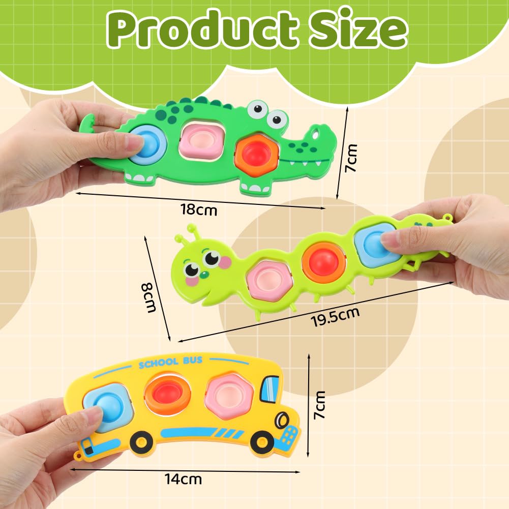 AYESY Fidget Popper Sensory Toys, 3pcs Pop Fidget Toys for Toddlers 12+ Month, Baby Montessori Toys for Stress Relief, Airplane Travel Activities, Autism Gift for Boys Girls
