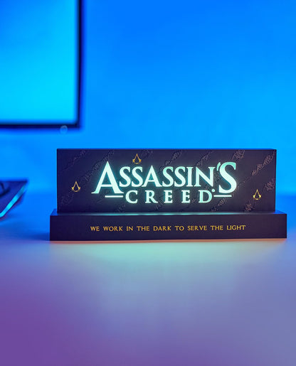 Neamedia Assassin's Creed logo LED light lamp for living room or office, compatible with mobile, XBox, PS5, and PC.