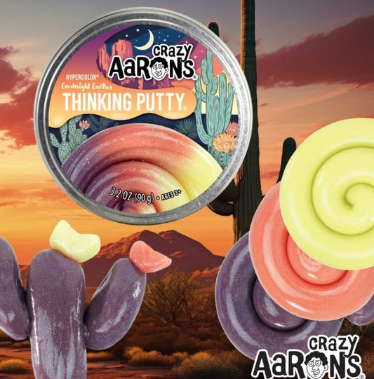Crazy Aaron's Thinking Putty Goodnight Cactus in a 4-inch tin, multi-color sensory putty for kids and adults, stress relief therapy toy
