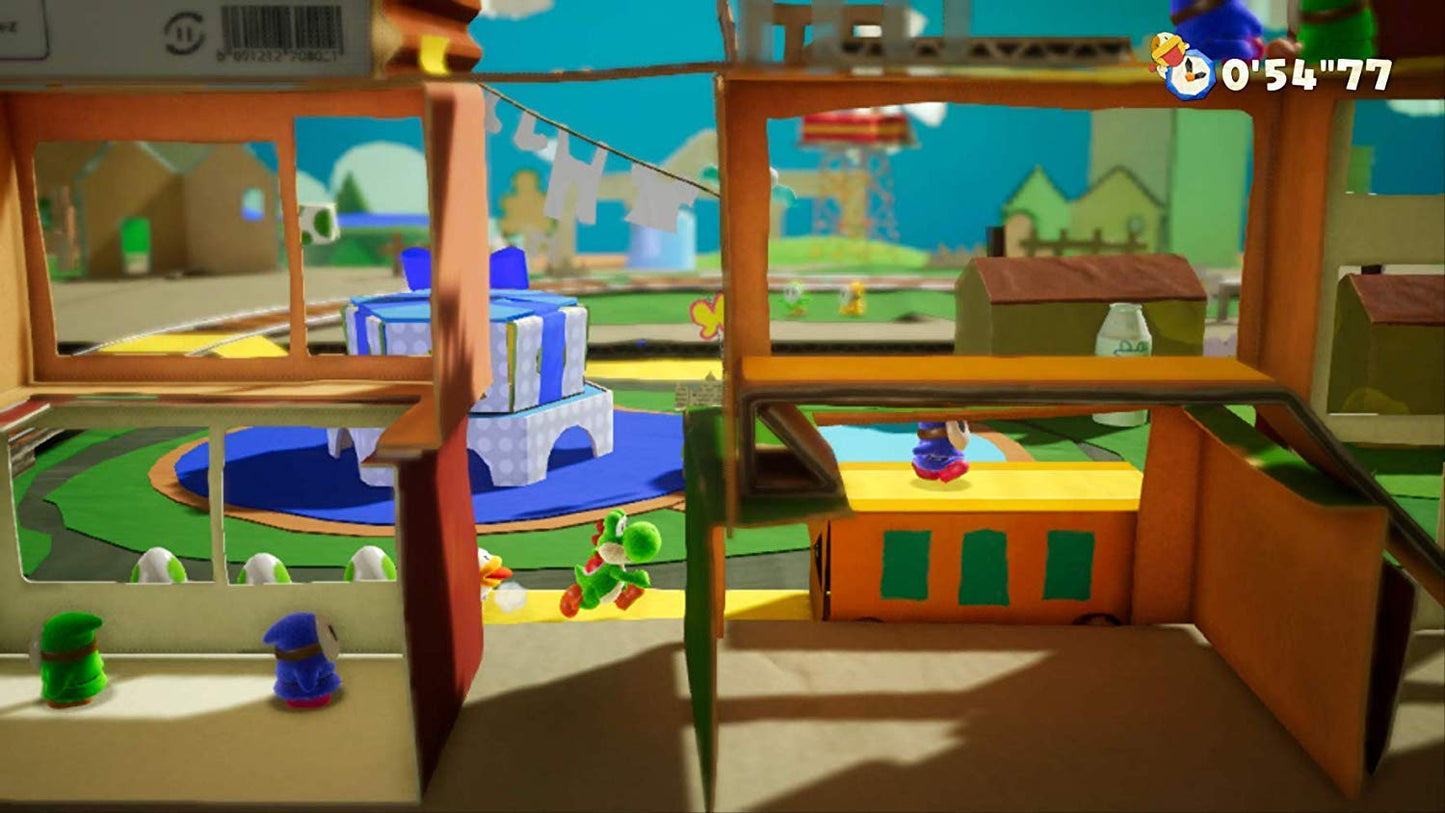 Nintendo Yoshi's Crafted World game for Nintendo Switch, featuring colorful crafted Yoshi characters and vibrant game environment.