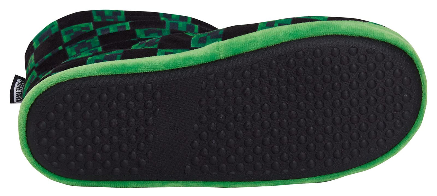 Minecraft Boys Slipper Boots Kids Creeper Gamer Fleece Lined Slippers for Gamers House Shoes Black/Green 6 UK