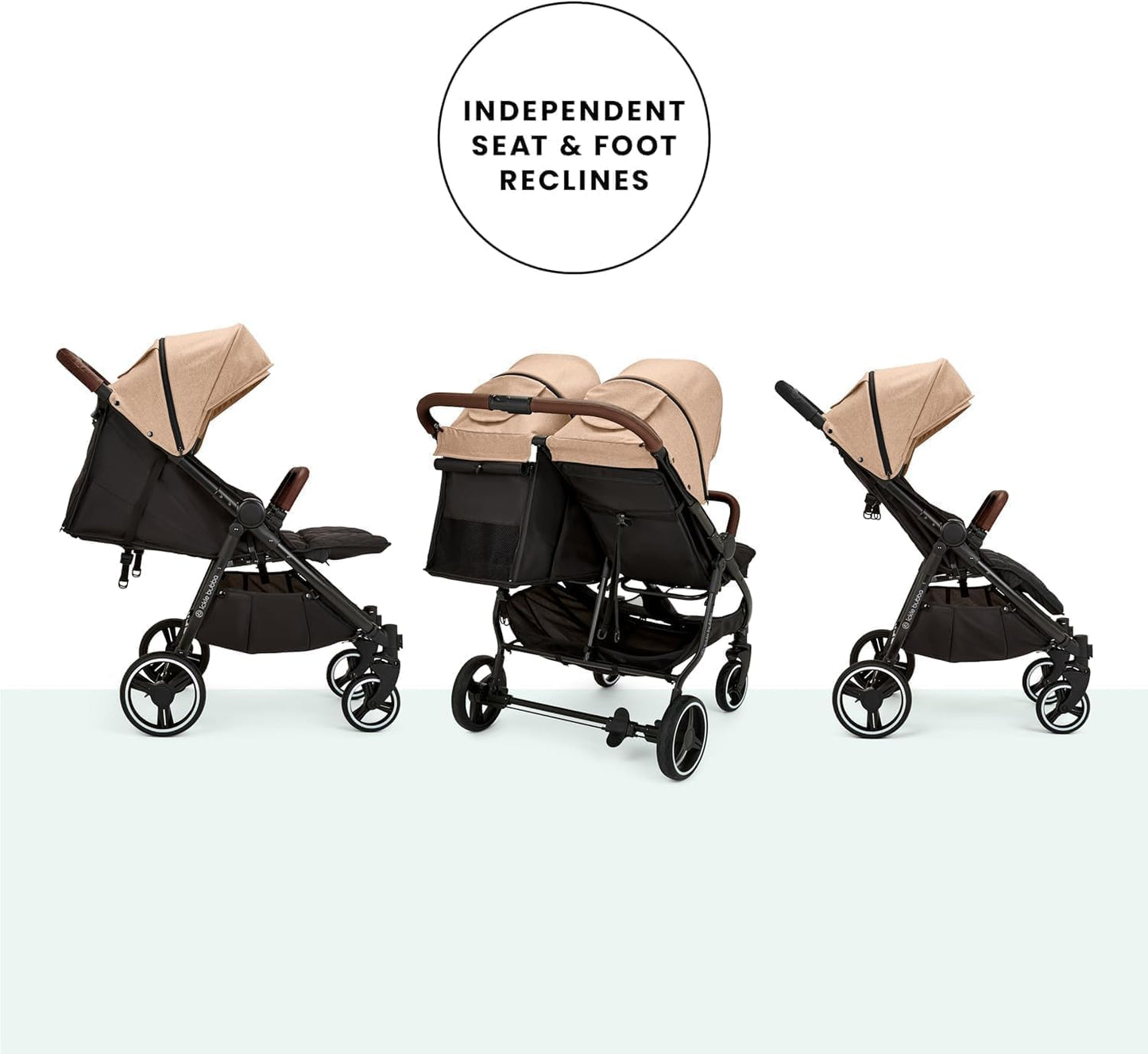 Ickle Bubba Venus Double Stroller – Compact, Lightweight Foldable Twin Pushchair for Twins or Siblings, Suitable from Birth to 15kg (Approx. 3 Years) (Biscuit)