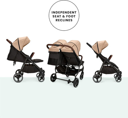 Ickle Bubba Venus Double Stroller – Compact, Lightweight Foldable Twin Pushchair for Twins or Siblings, Suitable from Birth to 15kg (Approx. 3 Years) (Biscuit)