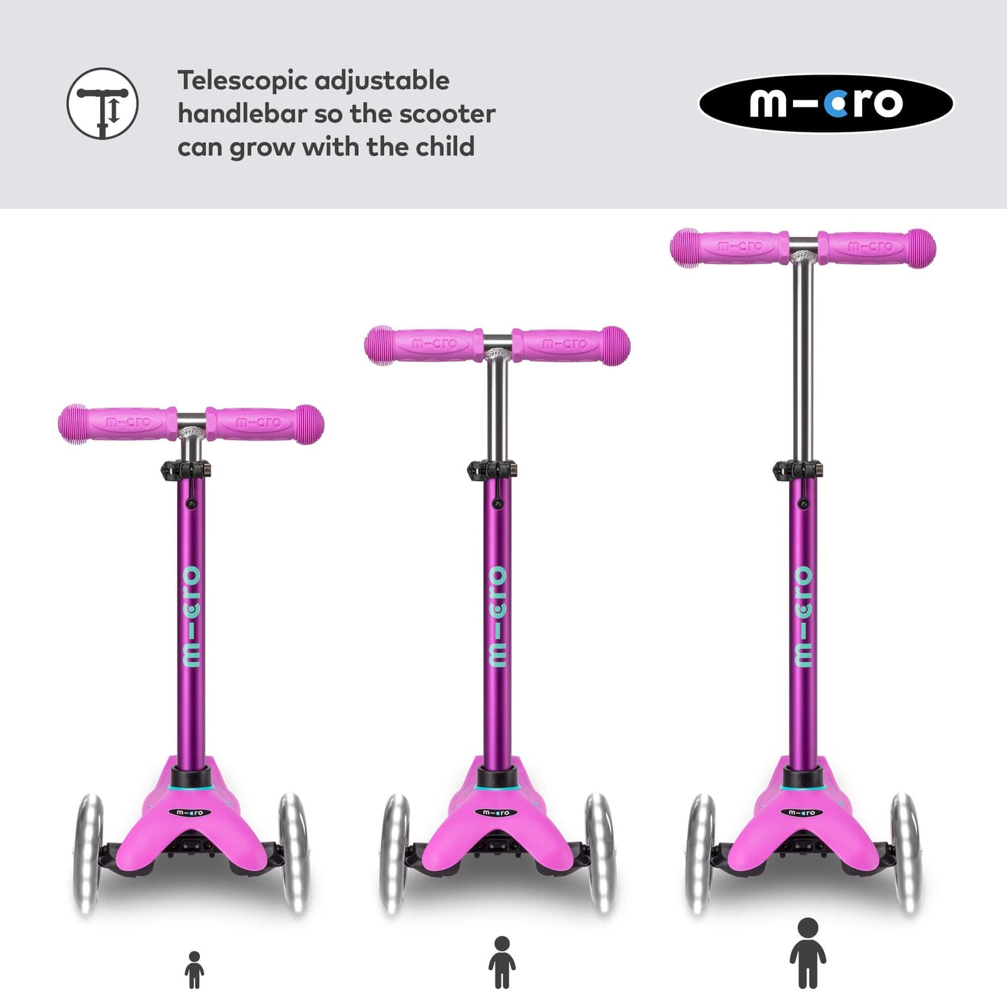 Micro Scooters | Mini Micro Deluxe LED Children's Scooter | Extra Grippy Deck | Weather Tested Stem | Remove & Fold Handlebar | Light Up Wheels | 2-5yrs | Boys & Girls | Lavender