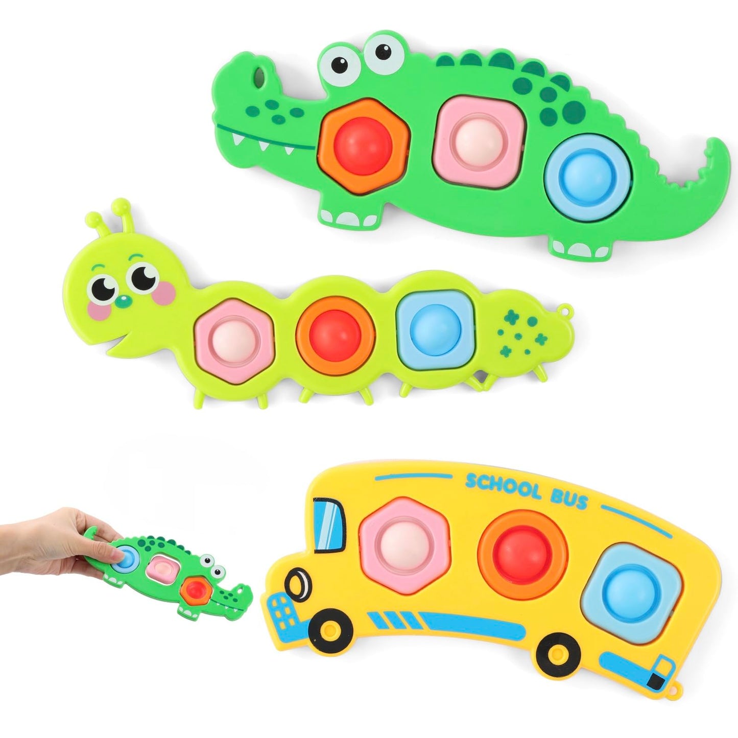 AYESY Fidget Popper Sensory Toys, 3pcs Pop Fidget Toys for Toddlers 12+ Month, Baby Montessori Toys for Stress Relief, Airplane Travel Activities, Autism Gift for Boys Girls