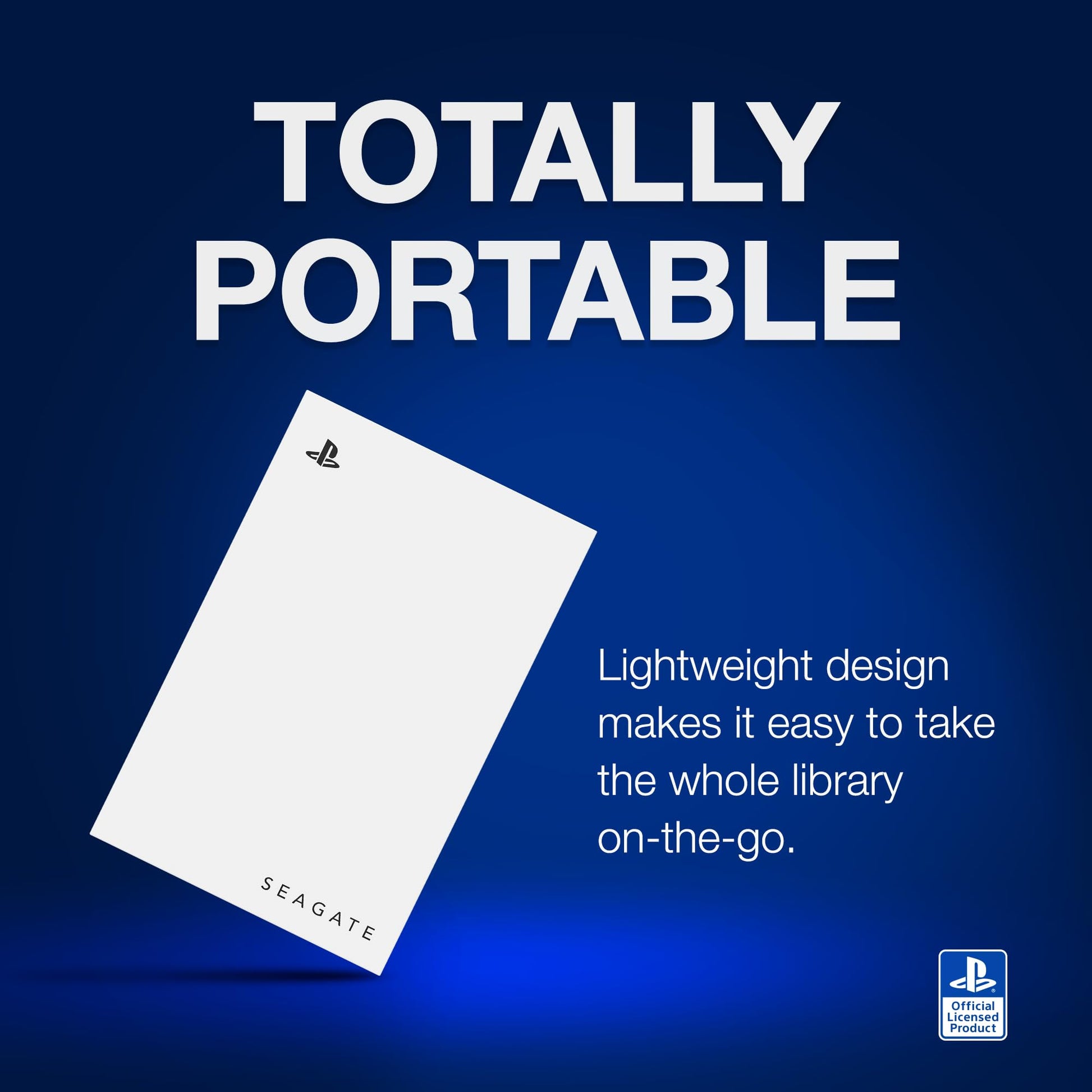 Seagate 5TB external Game Drive for PS4/PS5 with blue LED, USB 3.0 connection, officially licensed, includes Playstation+ voucher.